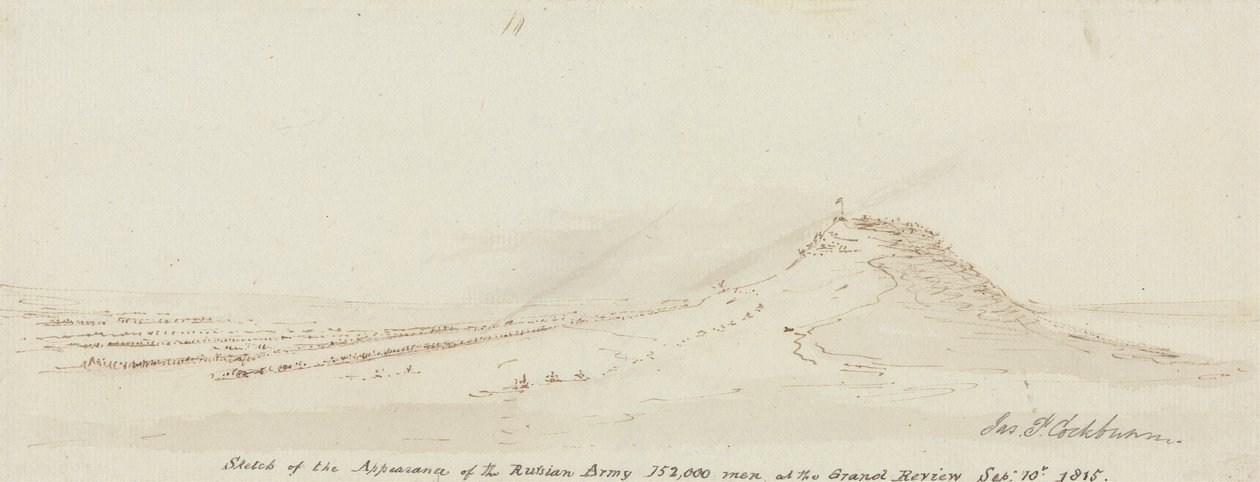 Schets van het Uiterlijk van het Russische Leger, 152.000 Mannen bij de Grote Parade, 10 september 1815 door James Pattison Cockburn