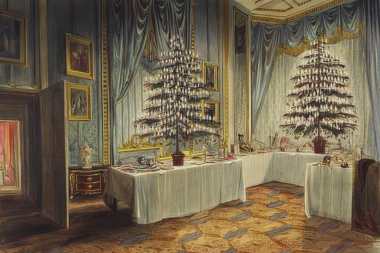 Kerstbomen van de Hertogin van Kent in Windsor Castle. 1850 door James Roberts