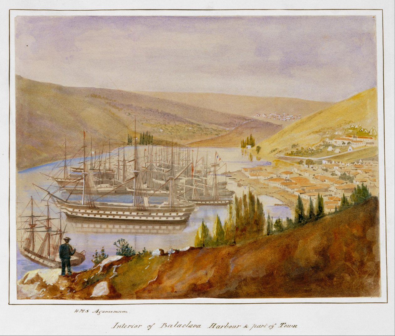 Interieur van de haven van Balaclava en een deel van de stad door James Robertson