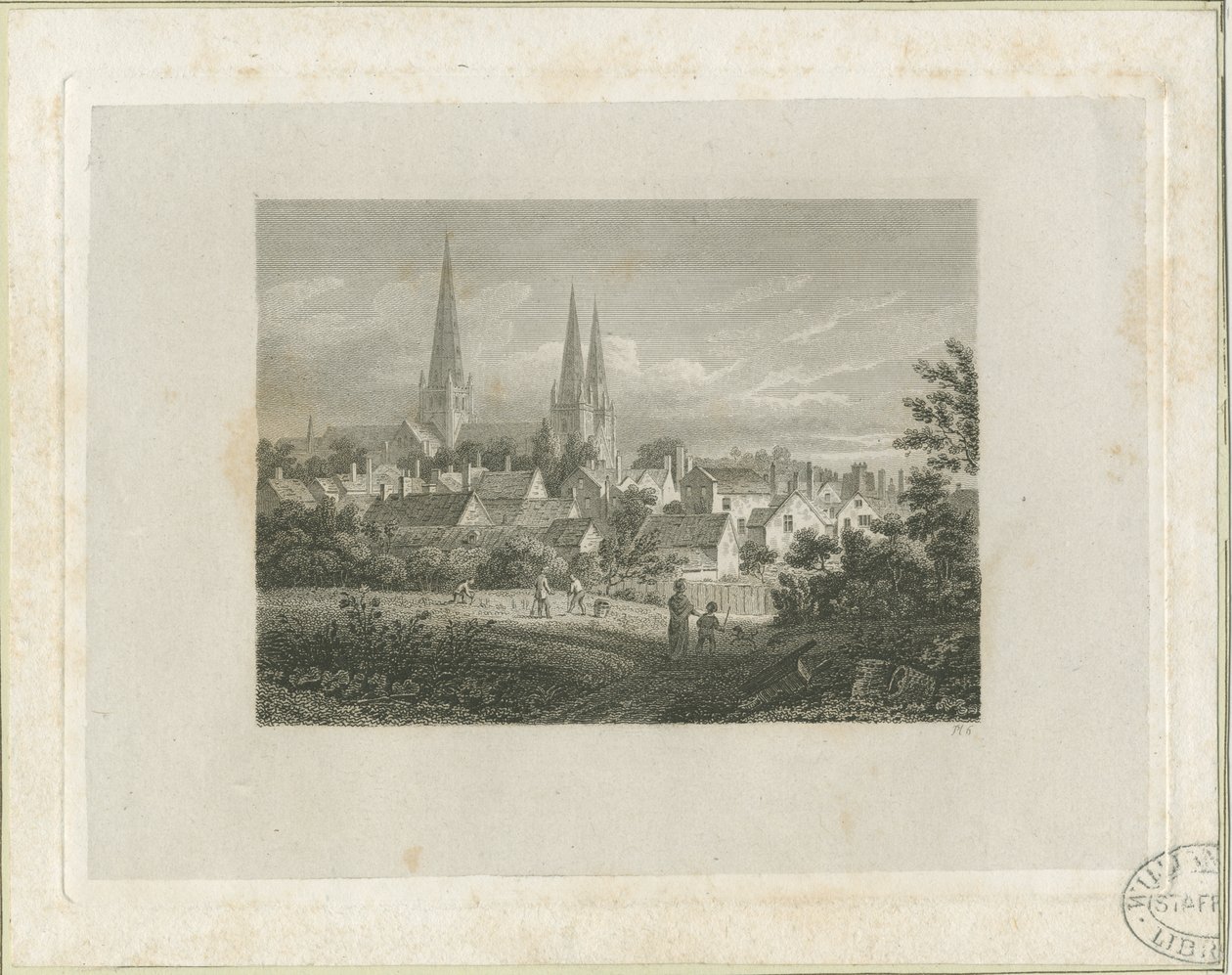Lichfield Cathedral - Noord Noord West uitzicht (veraf): gravure, nd [c 1816] door James Storer