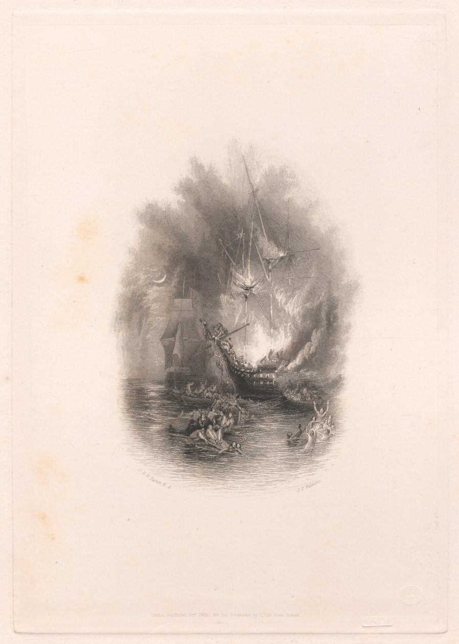 Brand op zee (vignet) door James T. Willmore
