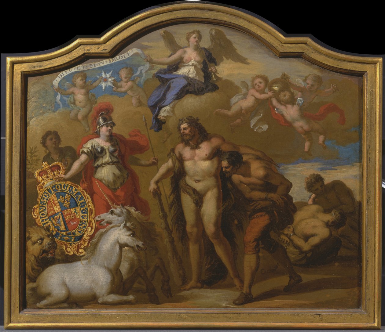 Allegorie op de macht van Groot-Brittannië over land, ontwerp voor een decoratief paneel voor de ceremoniële koets van George I door James Thornhill