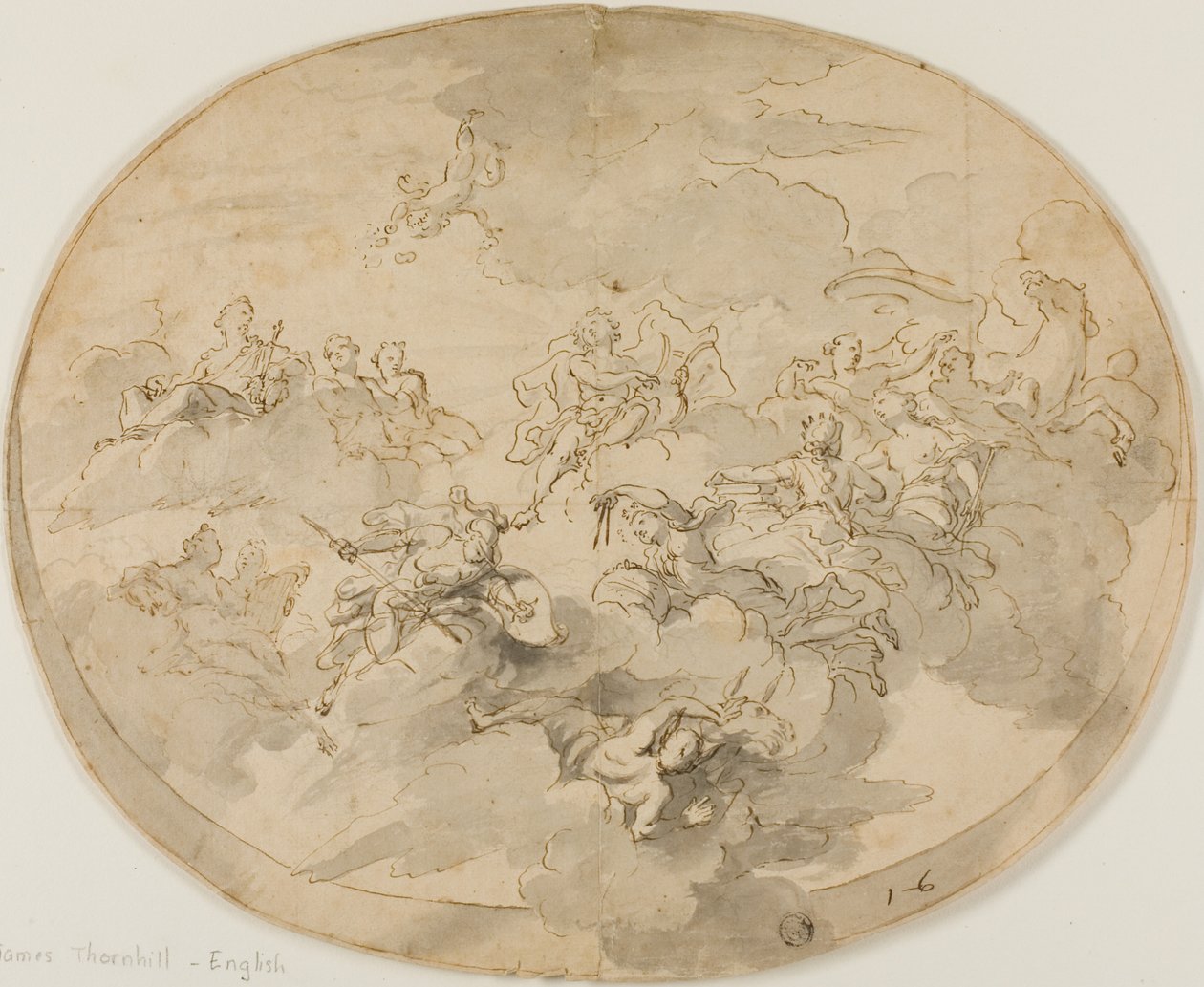 Ontwerp voor Plafondfresco: Apollo en de Muzen met Minerva die Onwetendheid Vernietigt door James Thornhill