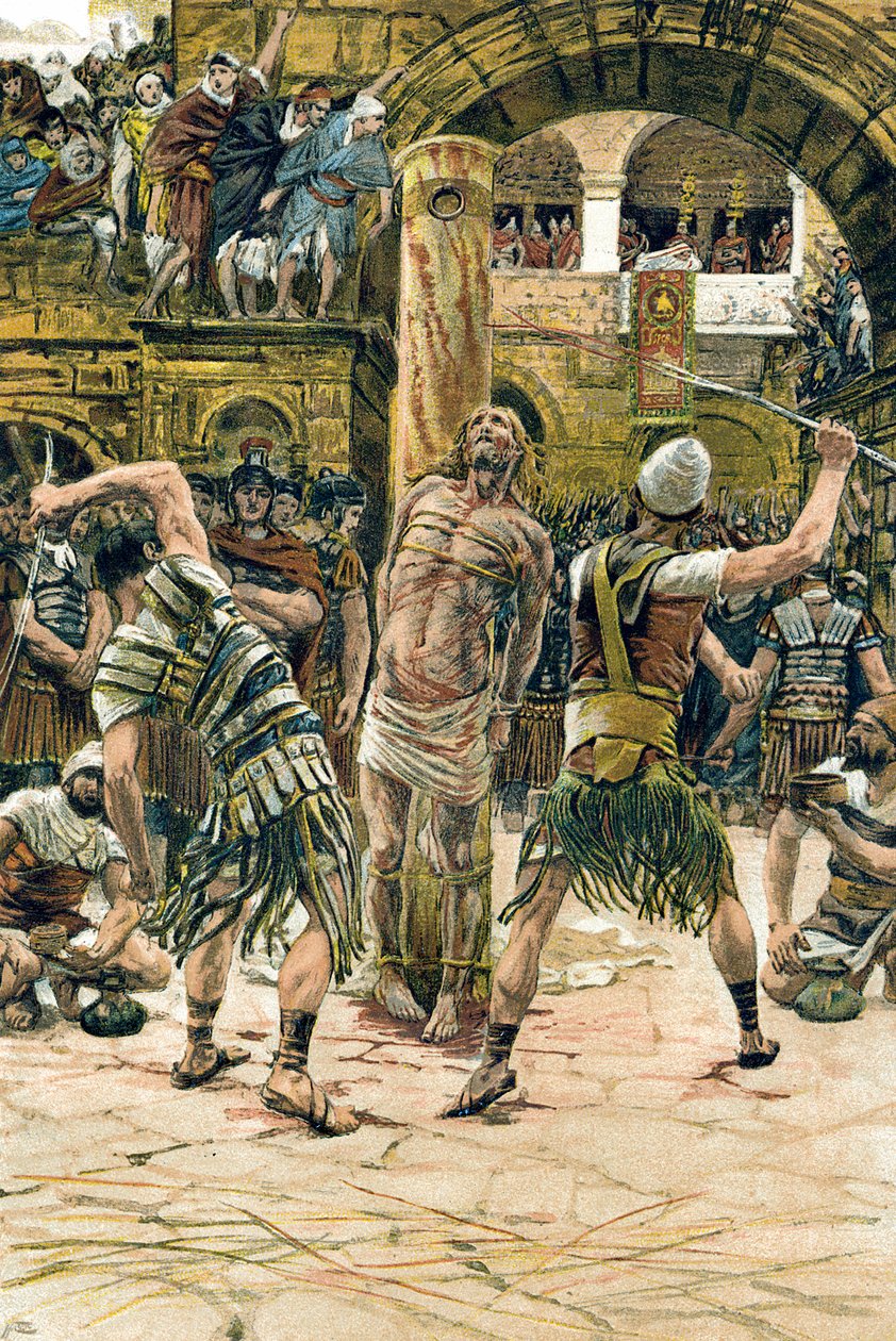 Jezus gegeseld op het gezicht door James Tissot