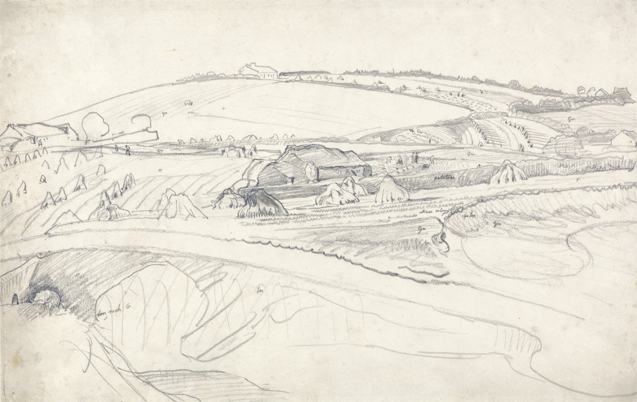 Landschap met Boerderij en Korenstokken door James Ward