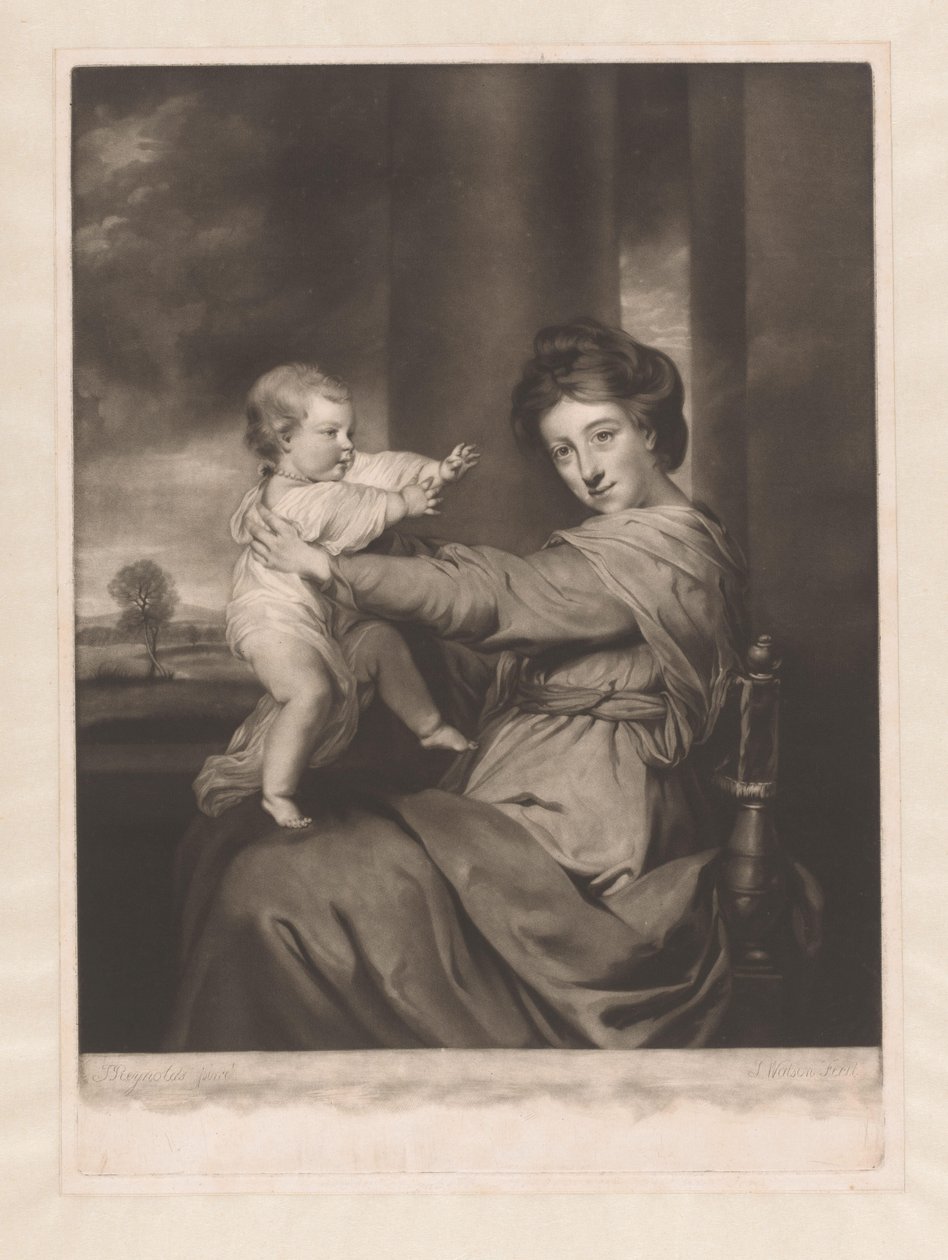 Portret van Caroline Spencer met haar dochter Caroline door James Watson (prentmaker)