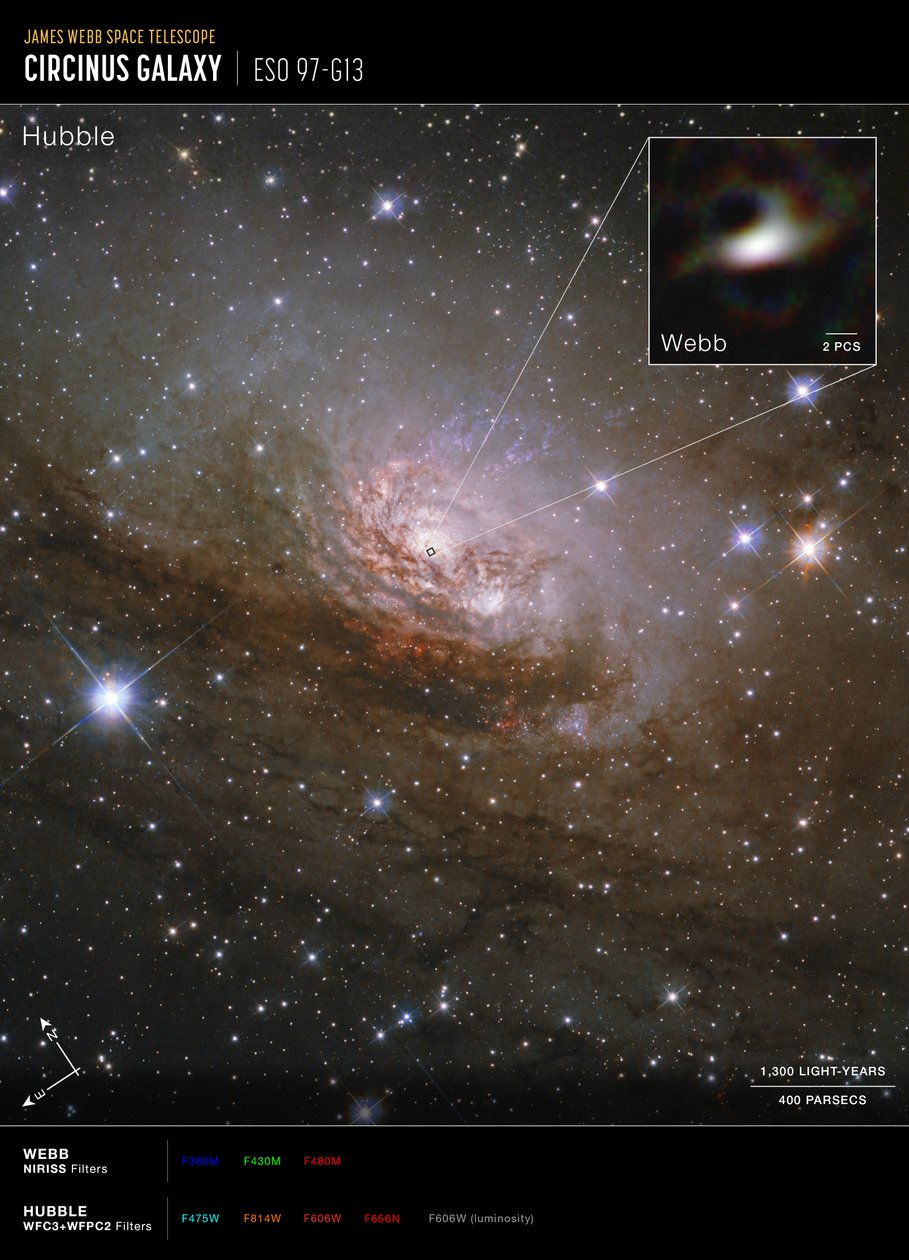 Circinus-sterrenstelsel (Compass-opname van Hubble en Webb)   door James Webb Space Telescope (NASA)