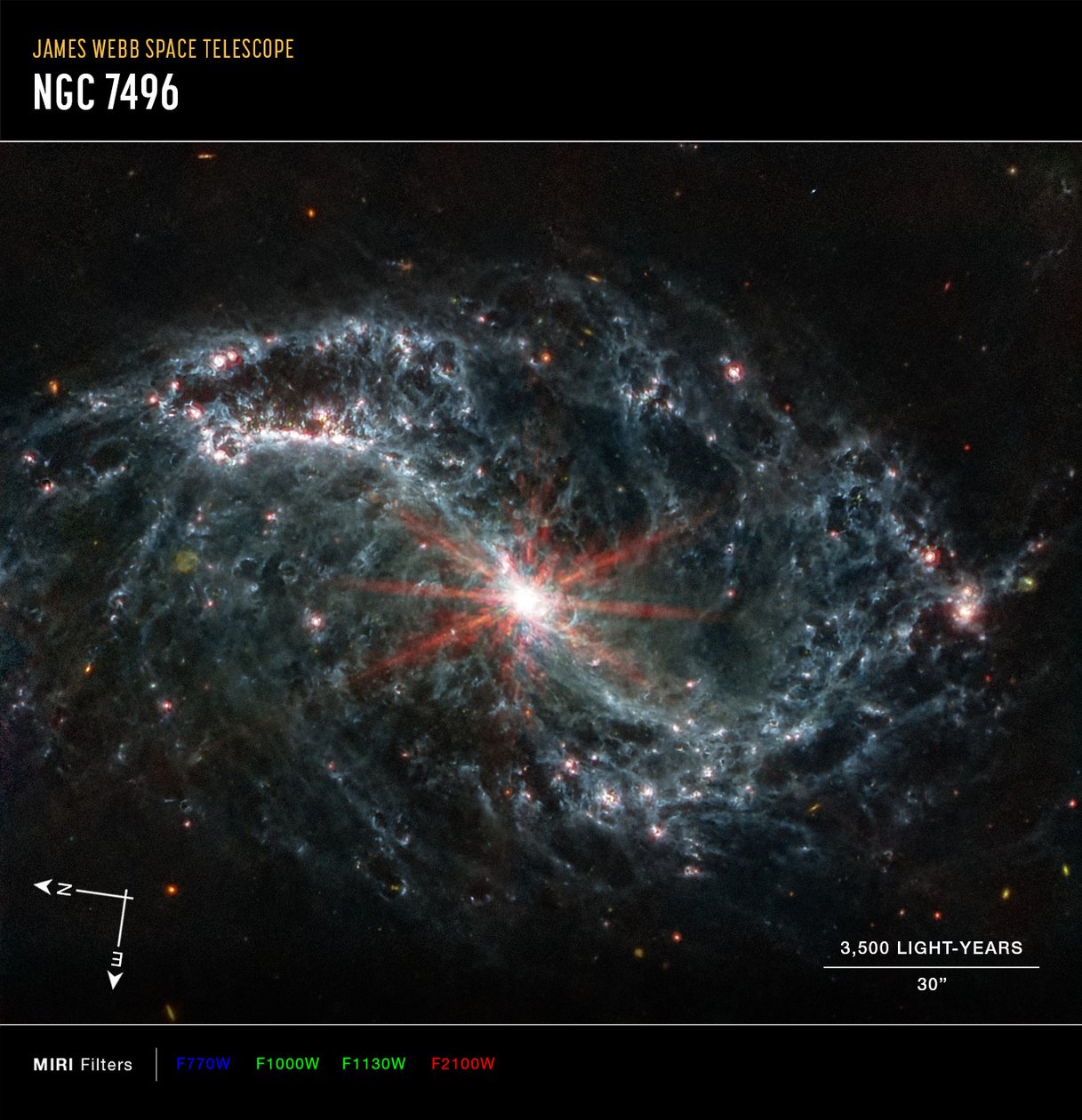 NGC 7496 (MIRI Kompasbeeld) door James Webb Space Telescope (NASA)