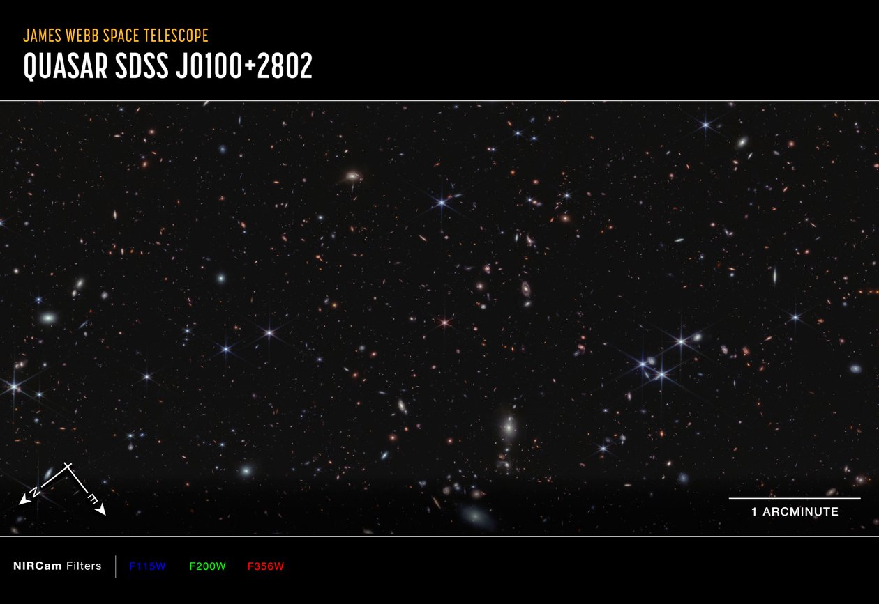Quasar J0100+2802 (NIRCam Kompasbeeld) door James Webb Space Telescope (NASA)