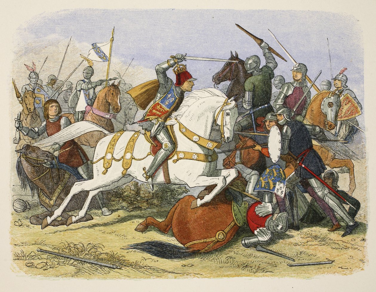 Richard III bij Bosworth Field, 22 augustus 1485, uit A Chronicle of England BC 55 to AD 1485, pub. Londen, 1863 door James William Edmund Doyle