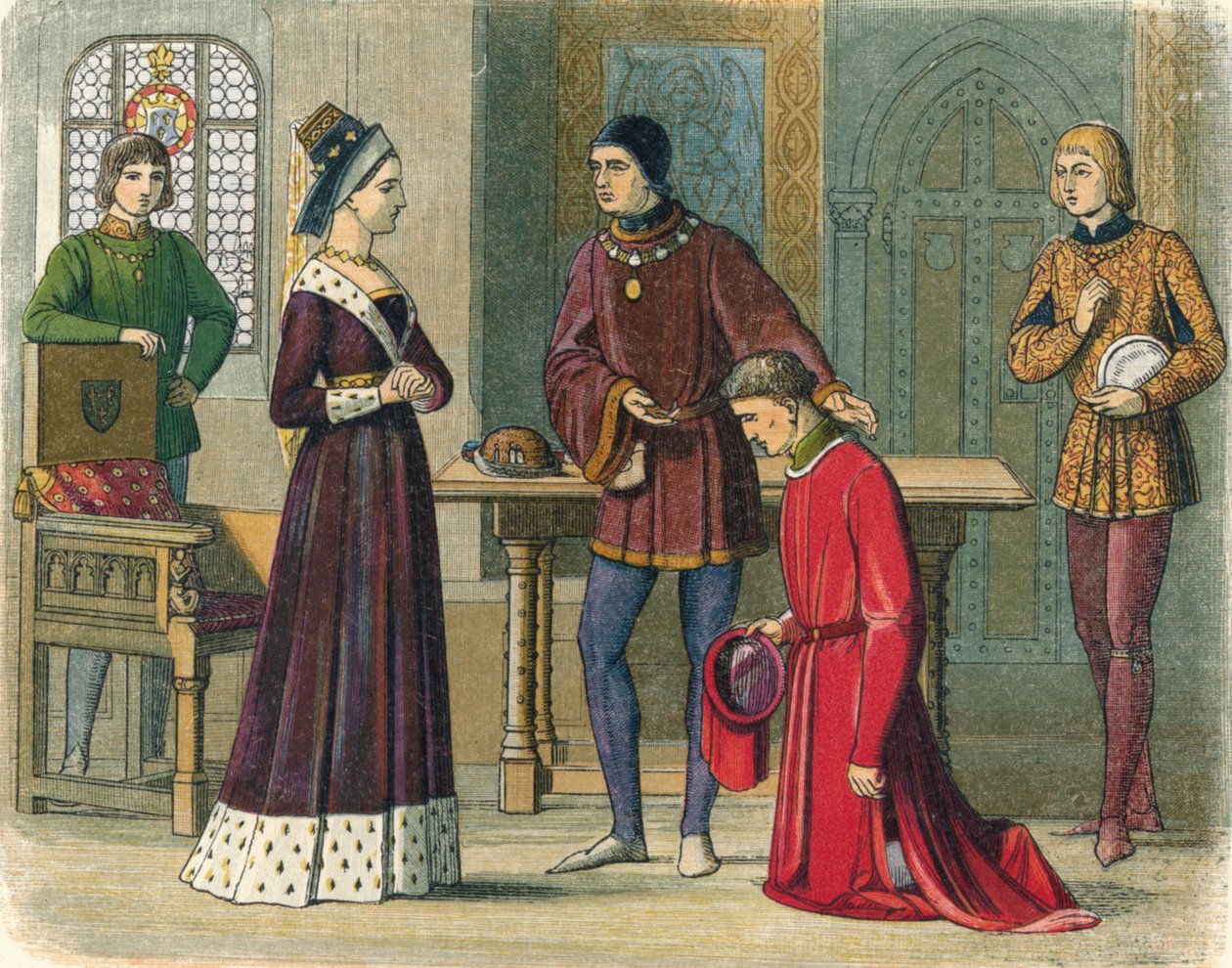 De graaf van Warwick geeft zich over aan koningin Margaret, 1470, 1864 door James William Edmund Doyle
