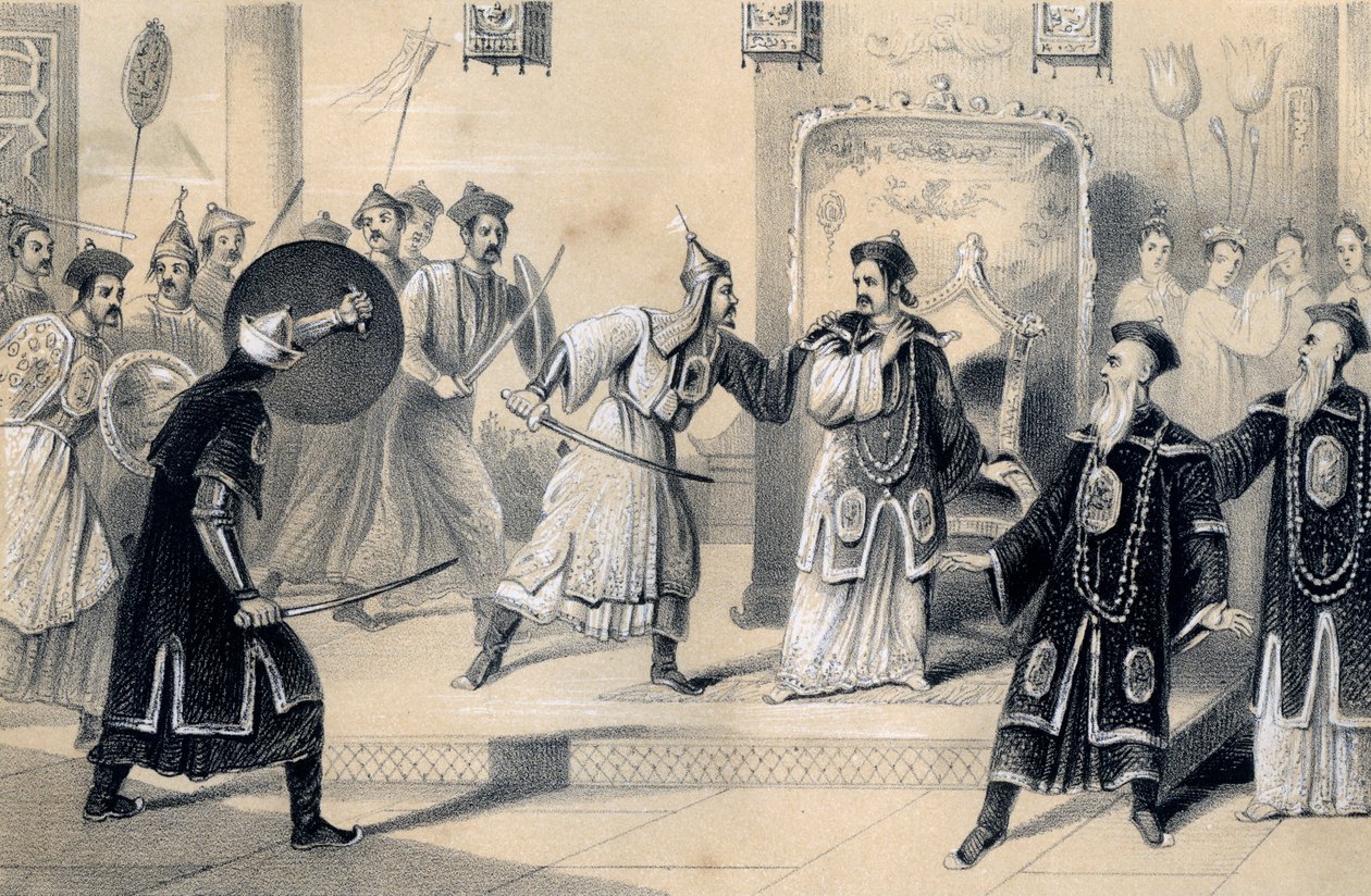 De keizer Weit-Soong en zijn hof, gevangen genomen door de Tartaren, 1847 door James William Giles