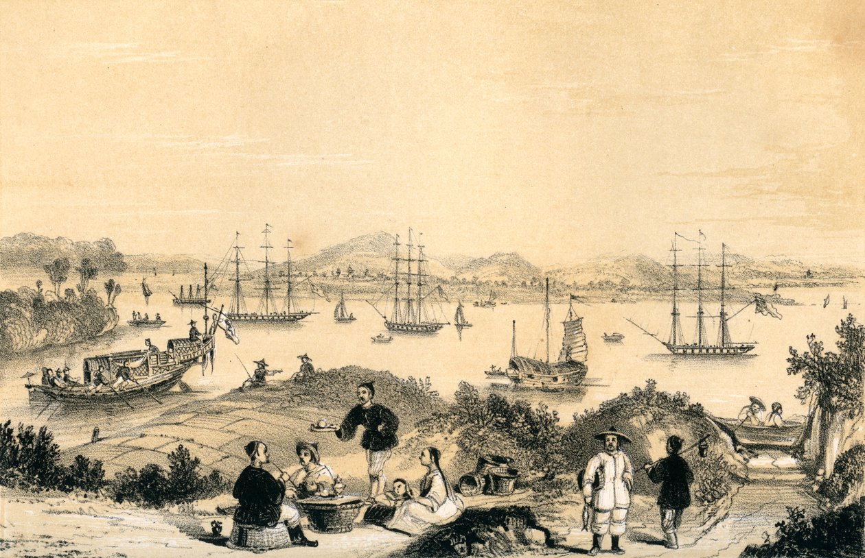 Whampoa bij Canton, de ankerplaats voor Europese schepen, 1847 door James William Giles