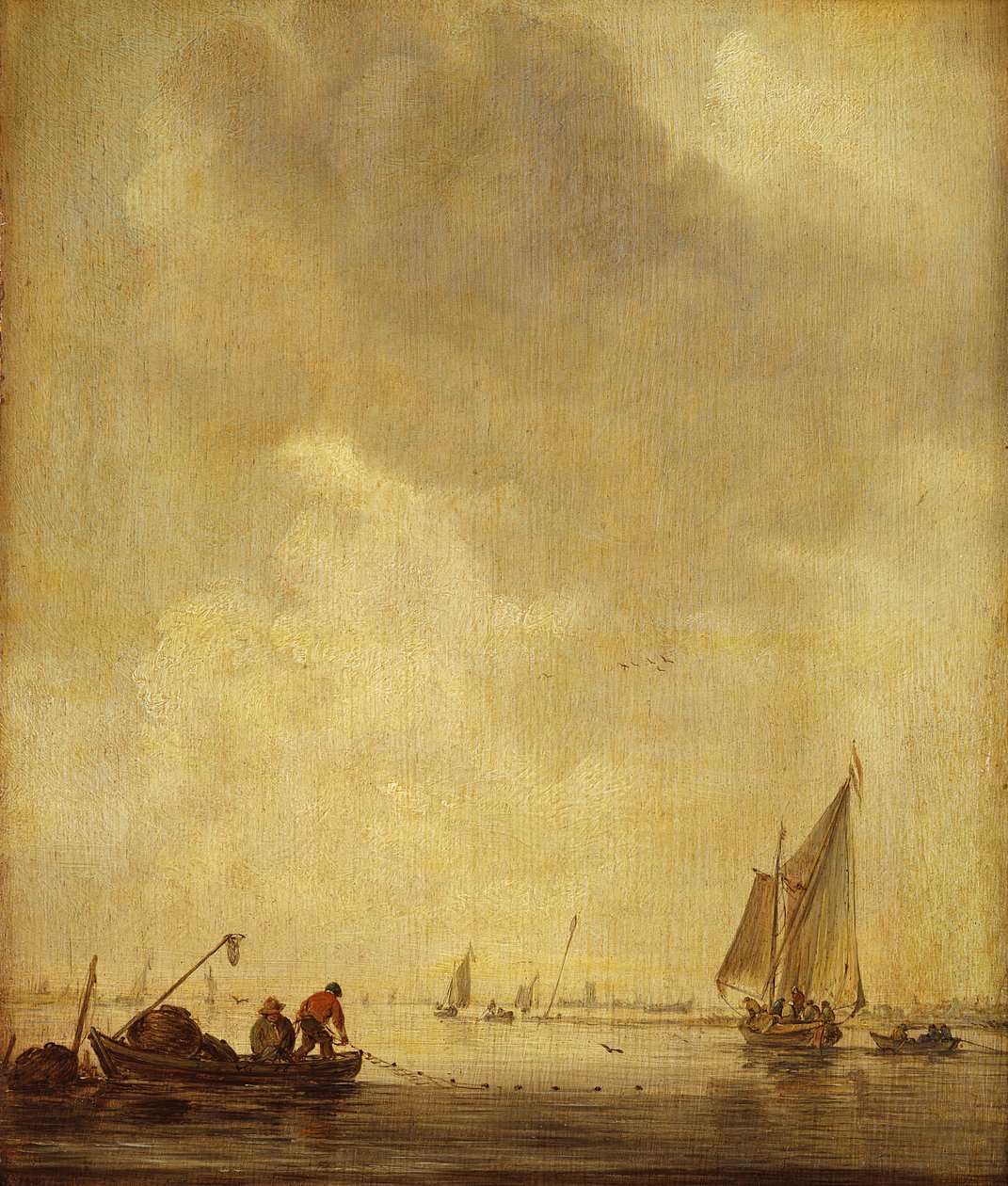 Een rivierscène, met vissers die een net uitzetten, 1638 door Jan Josephsz van Goyen