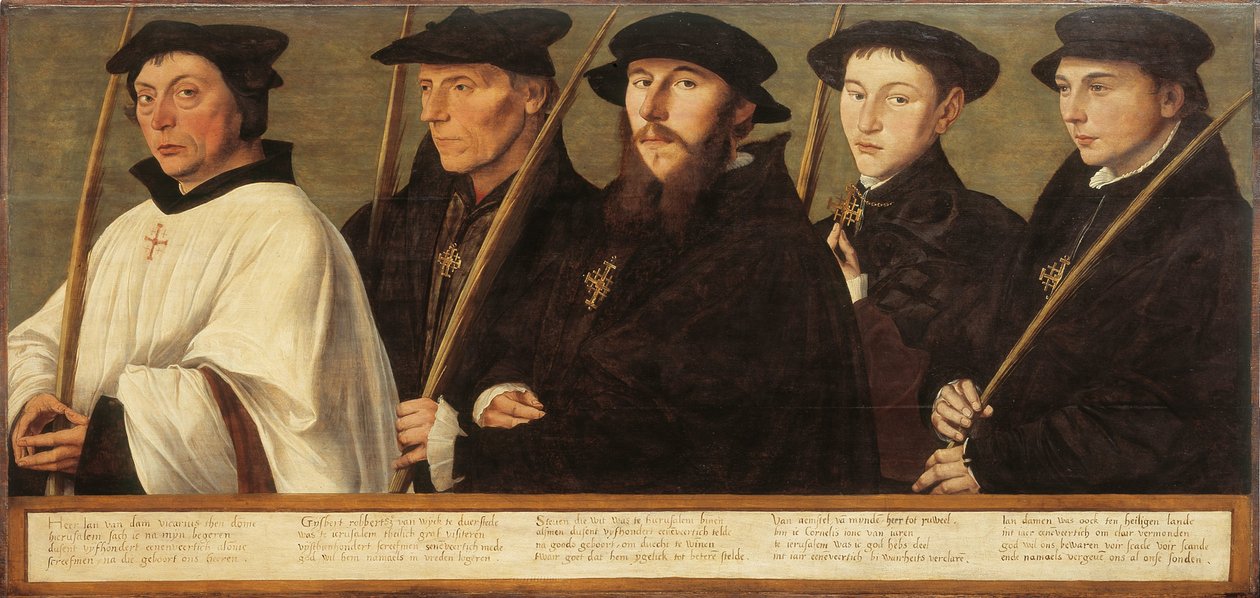 Vijf leden van de Utrechtse Broederschap van Jeruzalem Pelgrims door Jan van Scorel