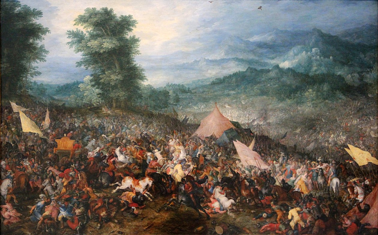 De slag bij Gaugamela op 1 oktober 1602 door Jan the Elder Brueghel