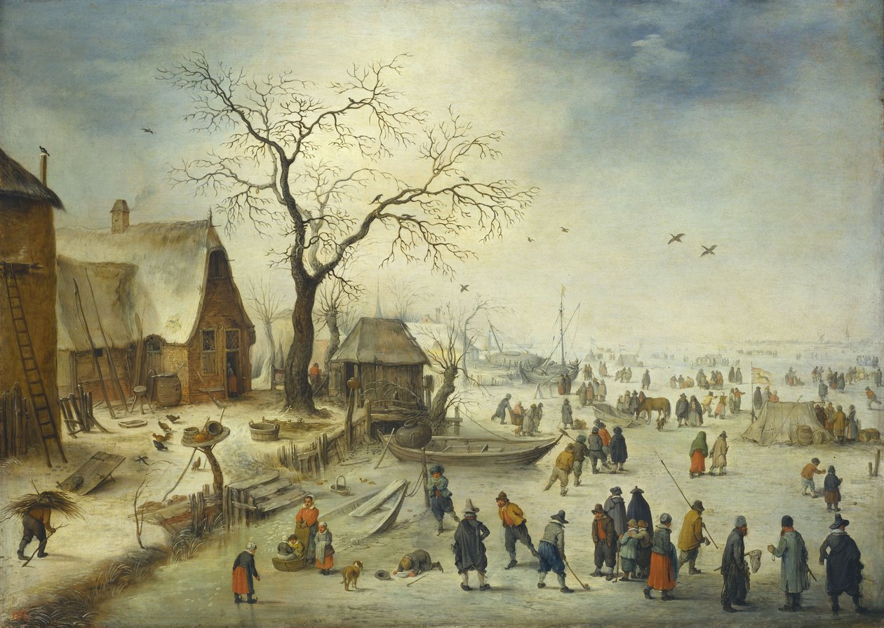 Dorpelingen op het ijs door Jan Brueghel the Younger