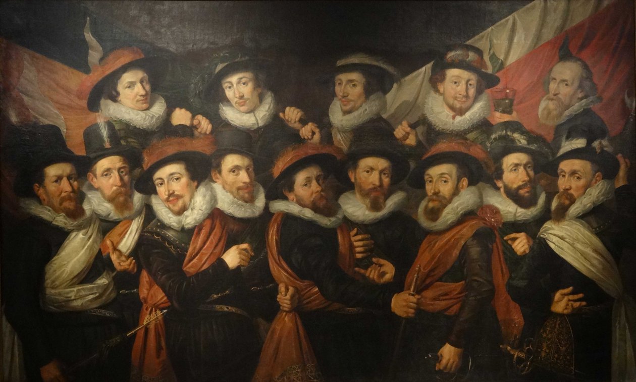Schuttersstuk, schutterij onder leiding van kolonel Andries Swaenswijck door Jan Damesz de Veth
