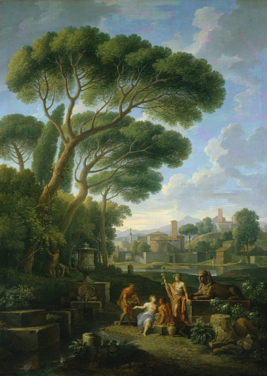 Figuren in een Romeins landschap door Jan Frans van Bloemen