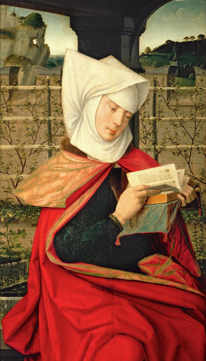 Emerency, de moeder van St. Anne, paneel van de uiterst linkerkant van een polyptiek van de genealogie van de Maagd door Jan II Provost