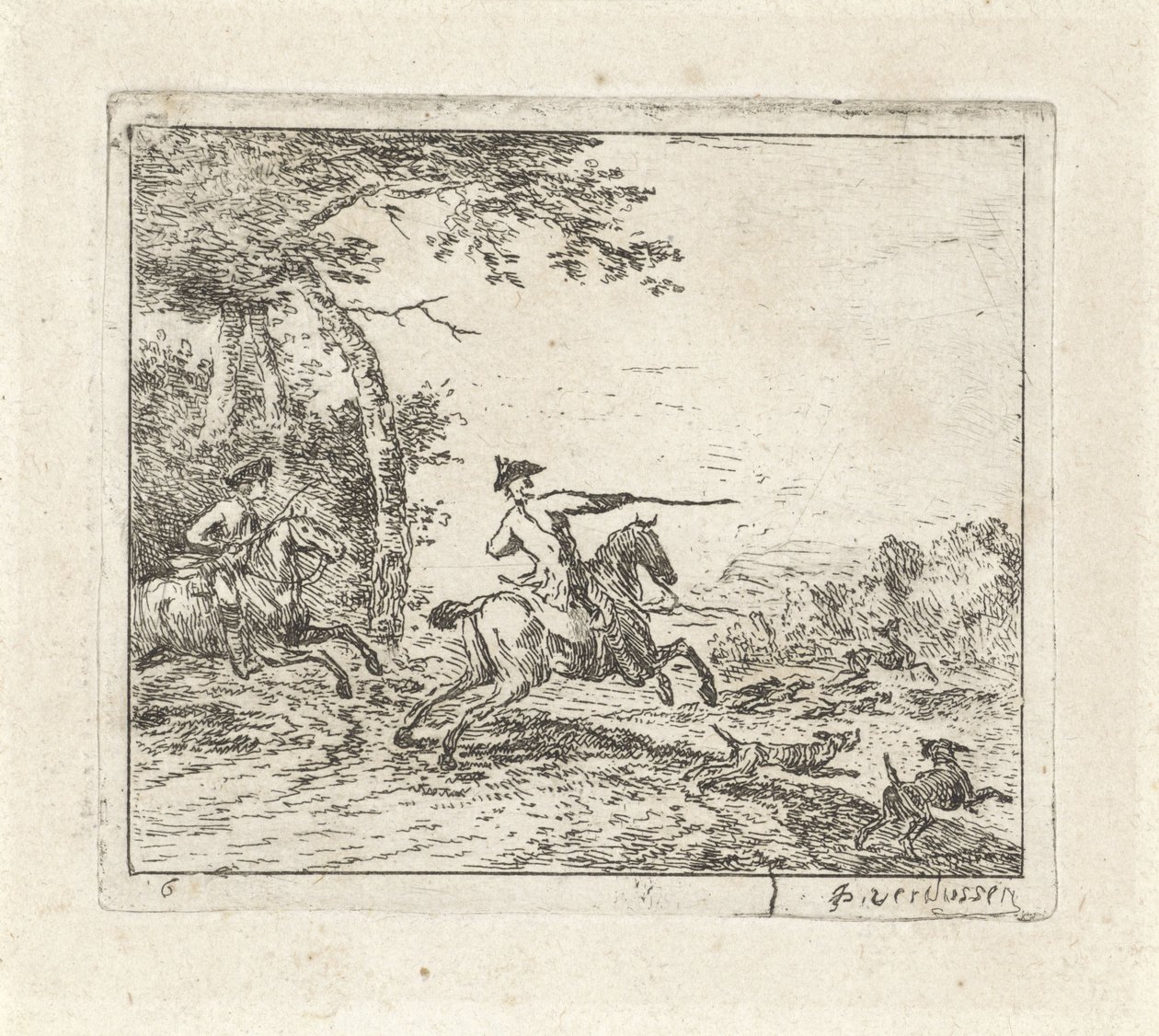 Hertenjacht met twee ruiters door Jan Peeter Verdussen