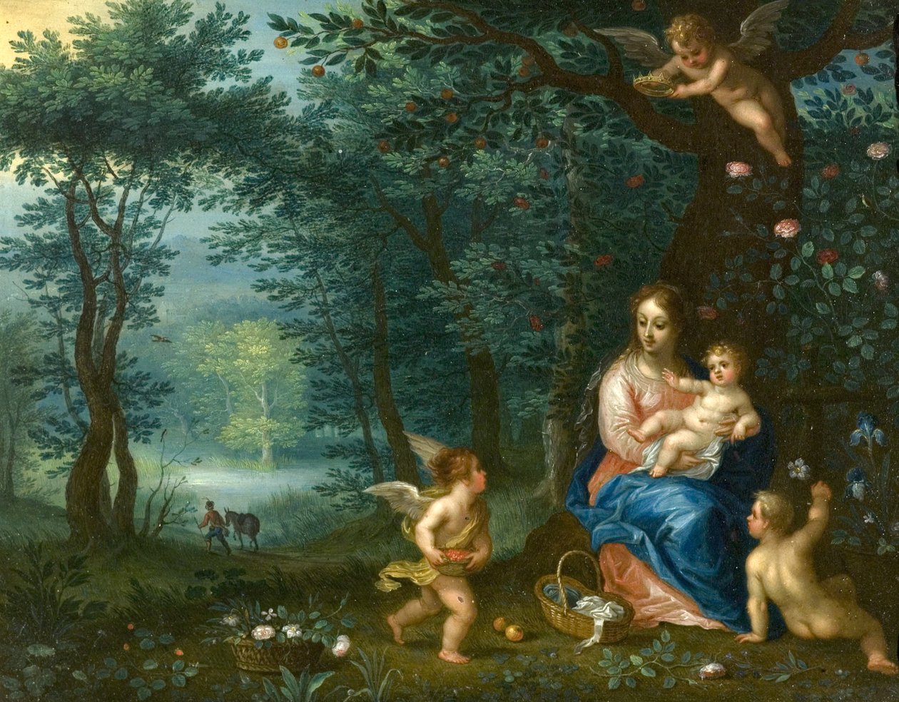 De rust tijdens de vlucht naar Egypte, begin 1600s door Jan and Balen Brueghel