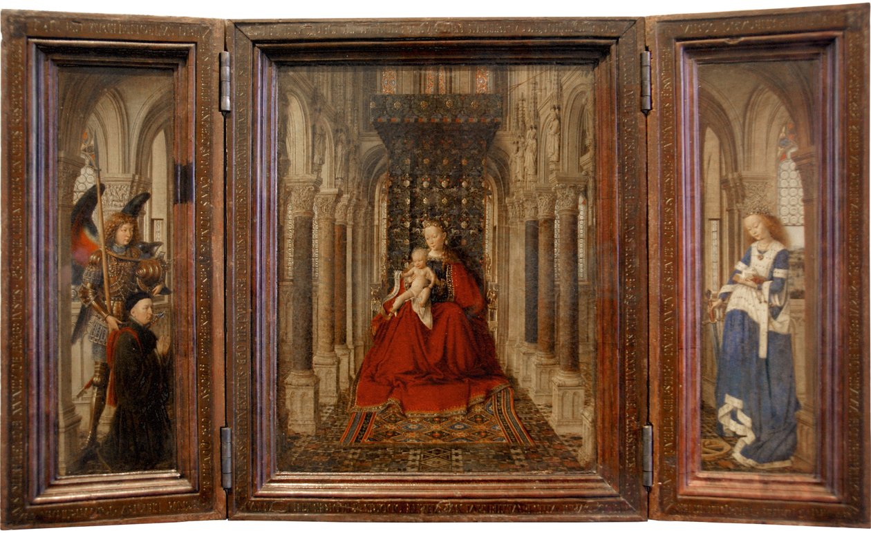 Maagd en Kind met St. Michael en St. Catherine en een Donor door Jan van Eyck