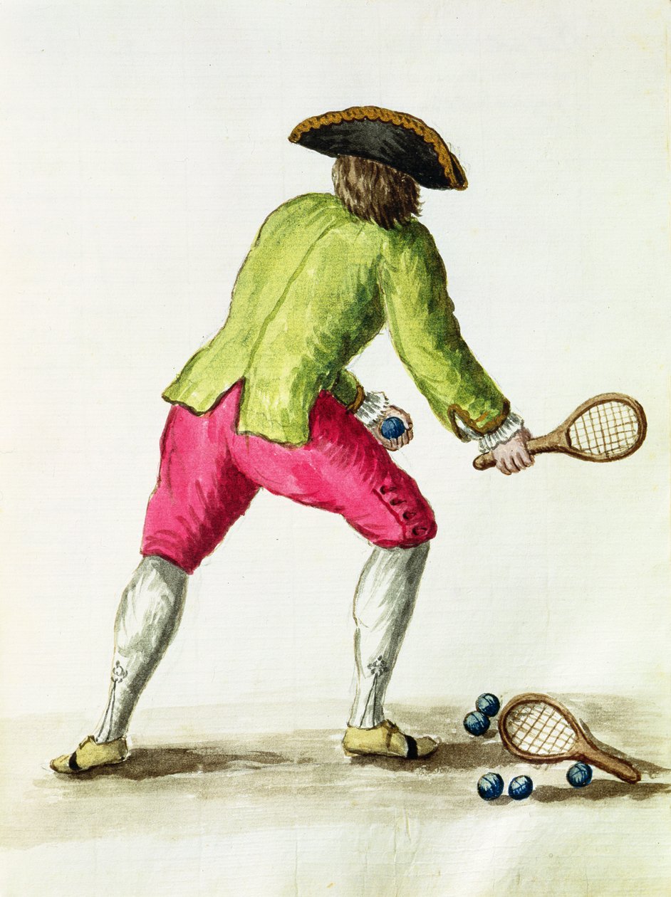 Een Man die Speelt met een Racket en Ballen (pen en inkt en aquarel op papier) door Jan van Grevenbroeck