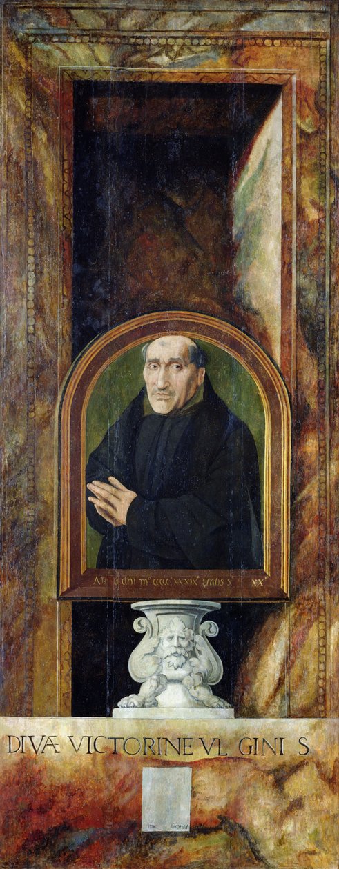 Portret van Jacques Coëne, abt van Marchiennes, op de achterkant van het drieluik van Sint Ursula en de elfduizend maagden, c.1539 door Jan van Scorel