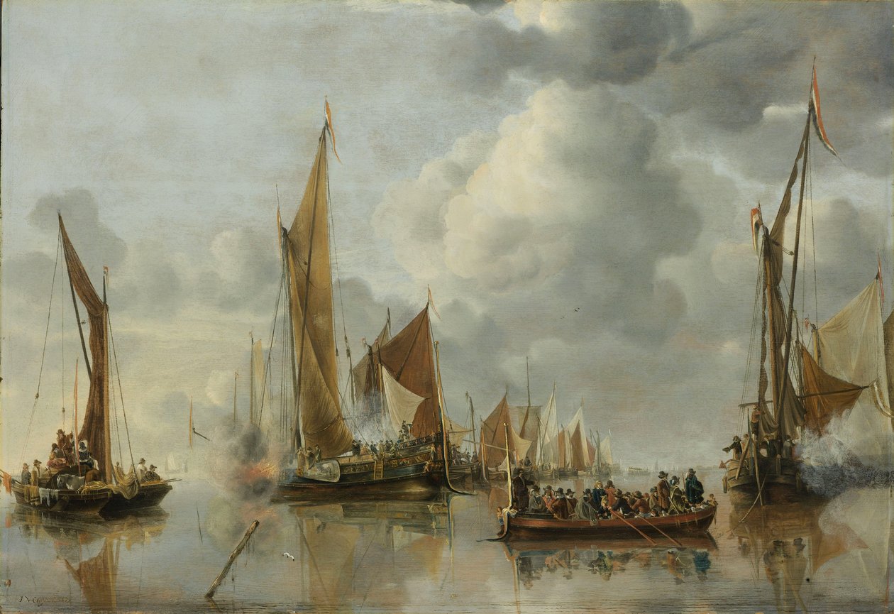 De thuisvloot groet de staatsboot door Jan van de Cappelle