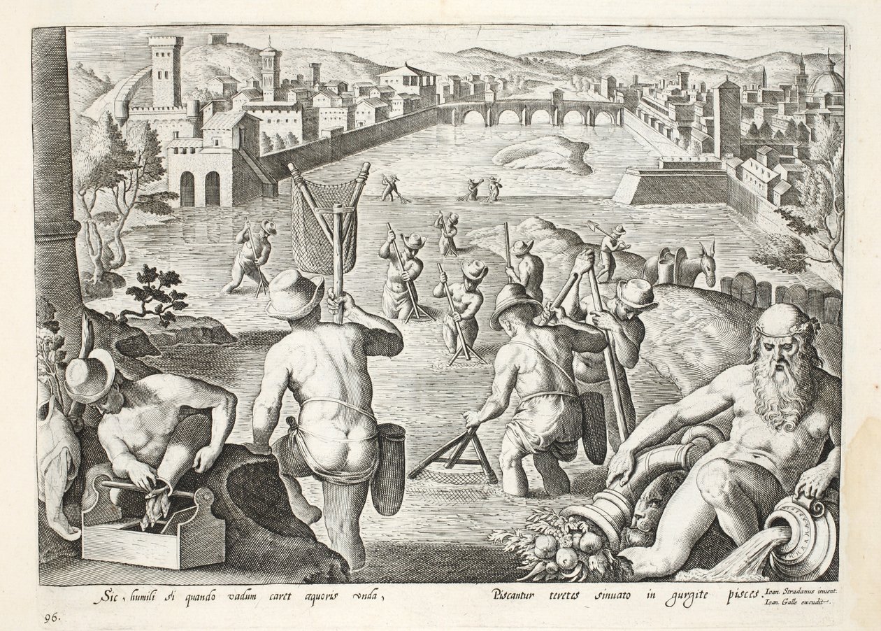 Vissen in ondiep water met netten, plaat 96, illustratie uit 