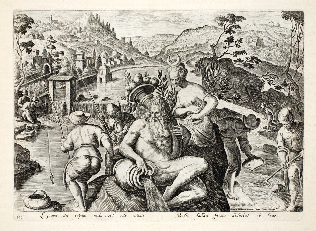 Methode om vis te vangen met een hengel, illustratie uit 