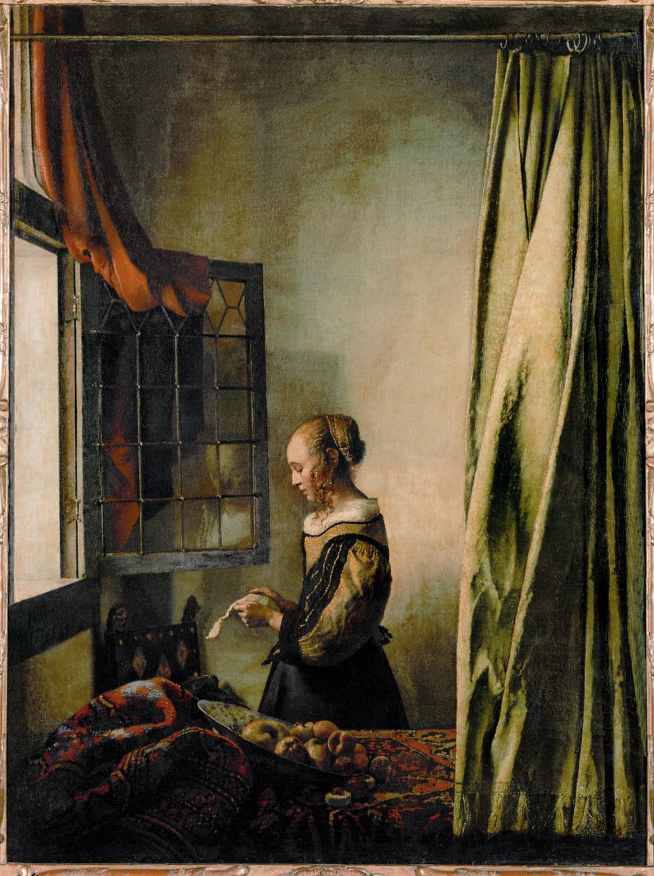 Vrouw leest een brief bij het open raam (olieverf op doek) door Jan (1632-75) Vermeer