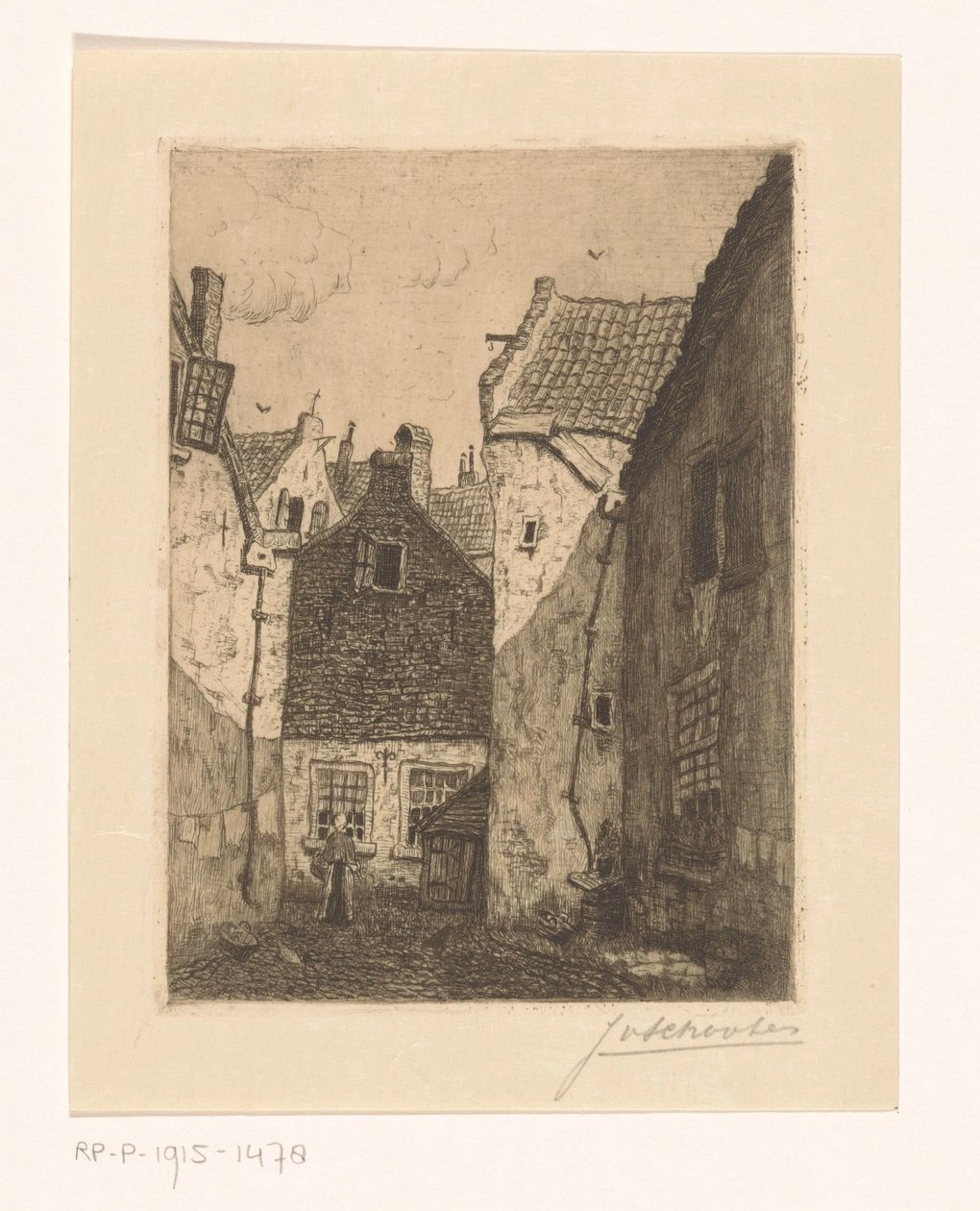 Binnenplaats door Jan Antonius van Schooten (signed by artist)
