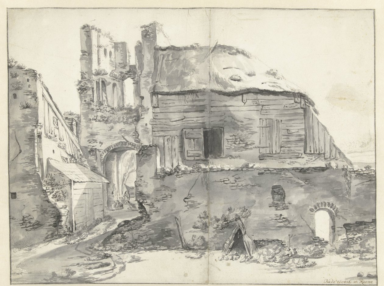 Woning bij een ruïne door Jan Baptist Weenix