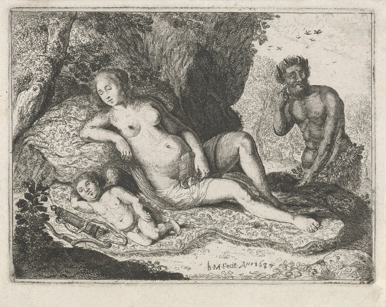 Slapende Venus bespied door een sater door Jan Barentsz. Muyckens
