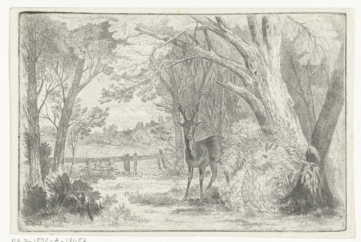 Parklandschap met hert door Jan Bos Wz.
