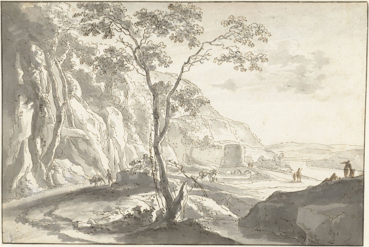 Bergachtig landschap met figuren door Jan Both (possibly)