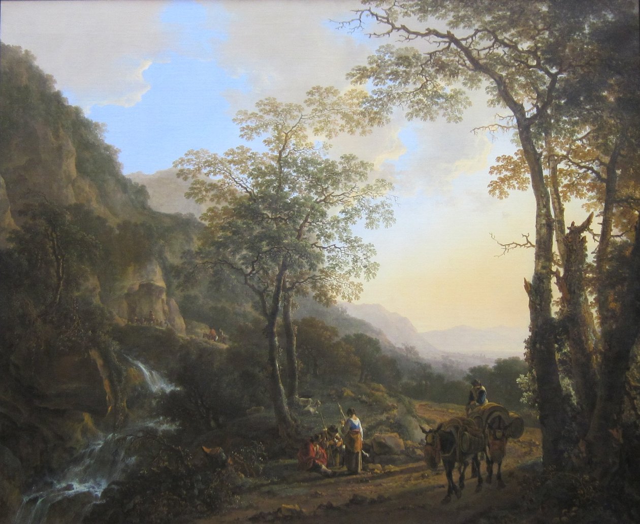 Dutch: Zuidelijk berglandschap met rustende herders An Italianate Landscape with Travelers on a Path door Jan Both