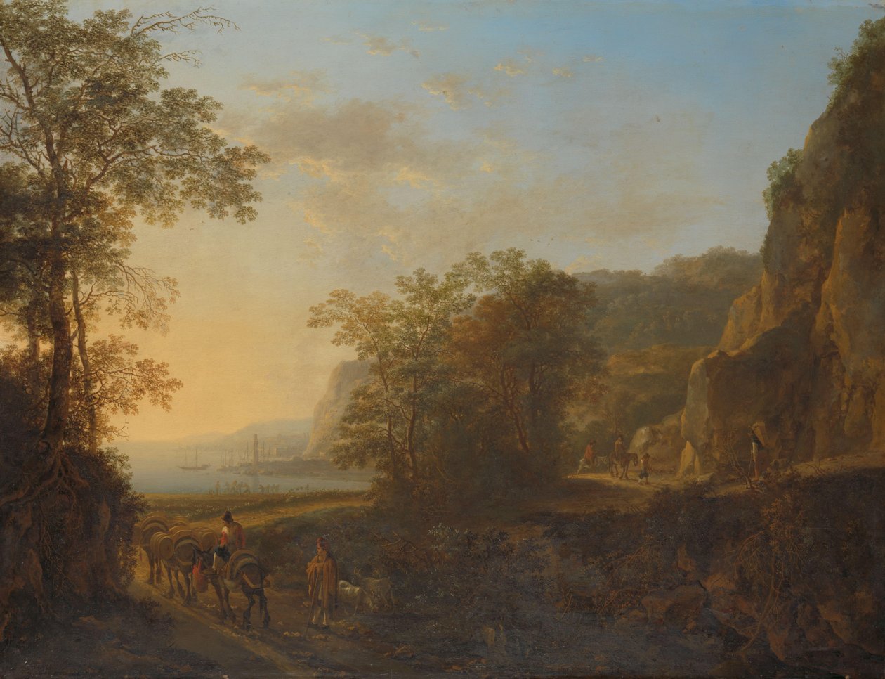 Italiaans landschap met uitzicht op een haven door Jan Both