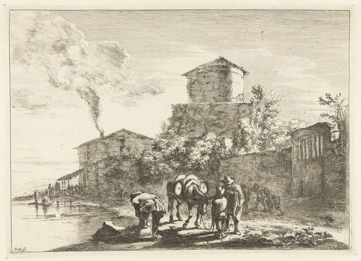 Mannen en een muilezel bij de Via Appia door Jan Both