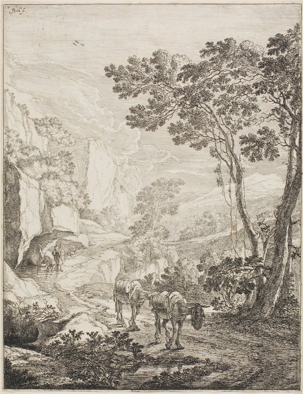 De Twee Muilezels, uit een set van vier Italiaanse Landschappen door Jan Both