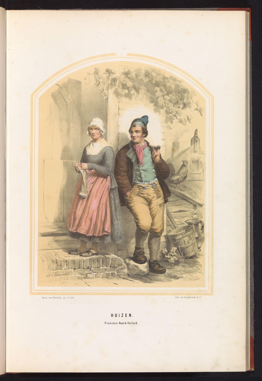 Klederdracht van Huizen in Noord-Holland, 1857 door Jan Braet von Uberfeldt