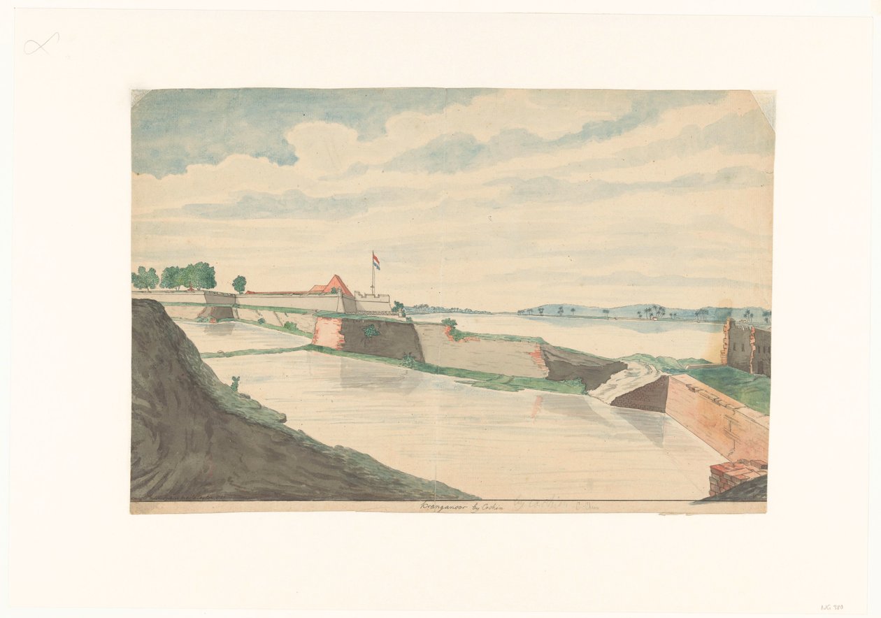Fort Kranganoor bij Cochin door Jan Brandes (signed by artist)