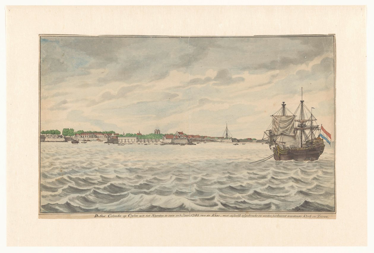De stad Colombo op Ceylon gezien vanuit het noorden in het jaar 1785 door Jan Brandes (signed by artist)