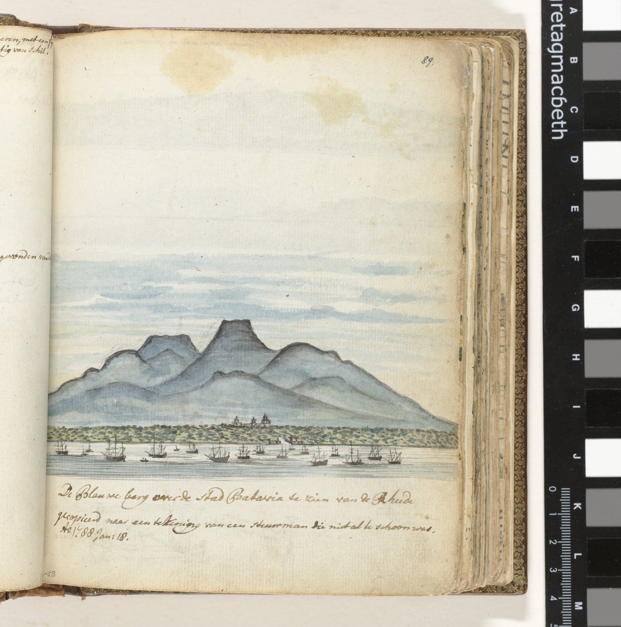 De Blauwe berg over de stad Batavia te zien van de Rheede door Jan Brandes