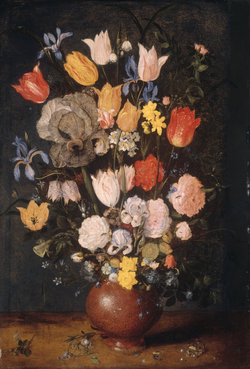 Boeket bloemen in een aardewerken vaas door Jan Brueghel the Elder