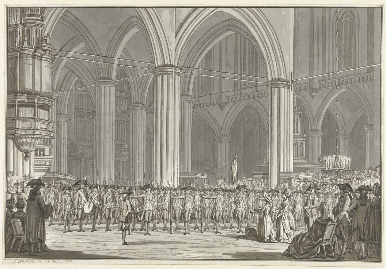 Genootschap Pro Patria in de Nieuwe Kerk, 1786 door Jan Bulthuis (signed by artist)