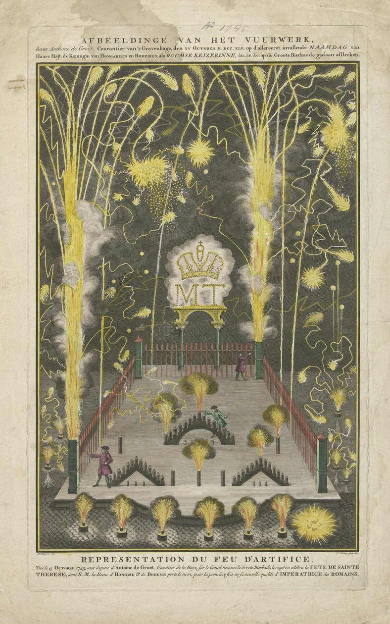Vuurwerk afgestoken op 15 oktober 1745, de naamdag van Maria Theresia, in opdracht van Anthoni de Groot door Jan Caspar Philips