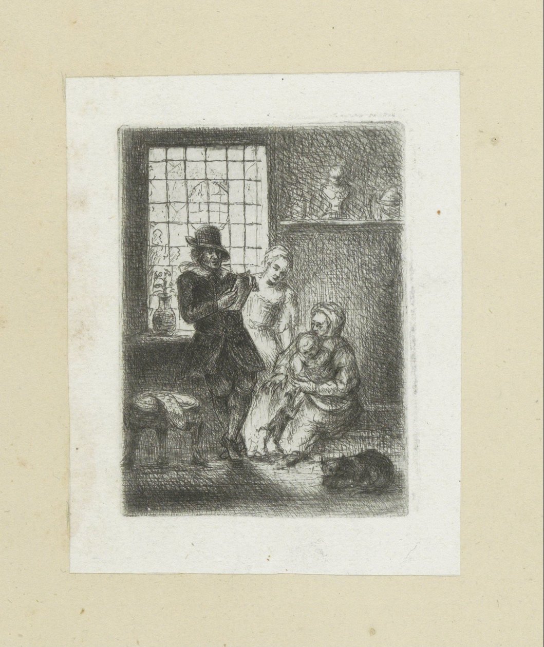 Interieur met een gezin door Jan Chalon